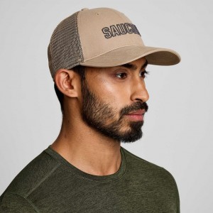 Saucony Adjustable Snap Back Trucker Hüte Herren Beige | WIEN QRPY