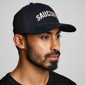 Saucony Adjustable Snap Back Trucker Hüte Herren Schwarz | WIEN ZDTA