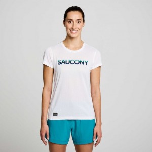 Saucony Stopwatch Graphic Kurzes Sleeve T-Shirt Damen Weiß | ÖSTERREICH YMFP