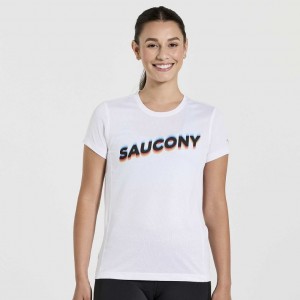 Saucony Stopwatch Graphic Kurzes Sleeve T-Shirt Damen Weiß | WIEN AQTR