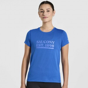 Saucony Stopwatch Graphic Kurzes Sleeve T-Shirt Damen Blau | WIEN BIFD