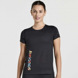 Saucony Stopwatch Graphic Kurzes Sleeve T-Shirt Damen Schwarz | ÖSTERREICH KASJ