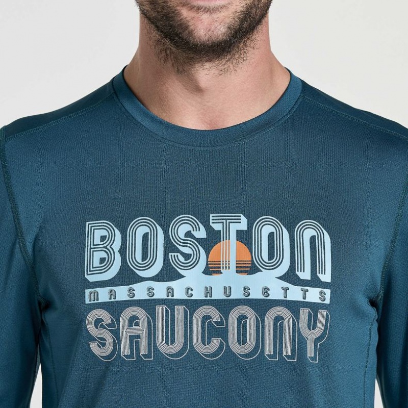 Saucony Stopwatch Graphic Long Sleeve T-Shirt Herren Blau | WIEN HVWT